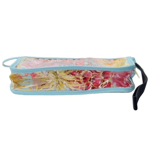 Women's Clear Vinyl Coral Reef / Floral Print Zippered Pouches Black Wrist Strap - Picture 4 of 11